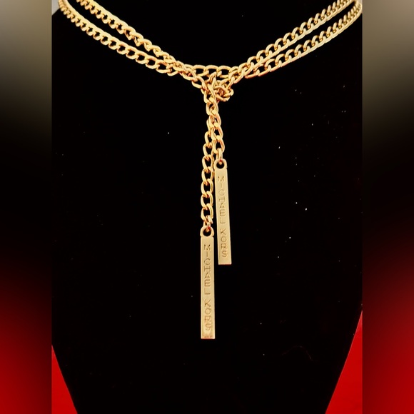 MICHAEL KORS GOLD TONE WRAP CHAIN WITH TWO BARS EMBOSSED MICHAEL KORS 42”LONG - Picture 2 of 10